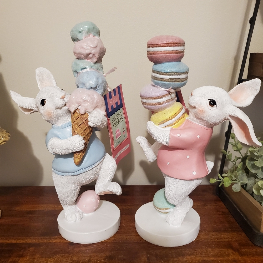 Sweet treats Easter bunnies with macaroons and ice cream cone